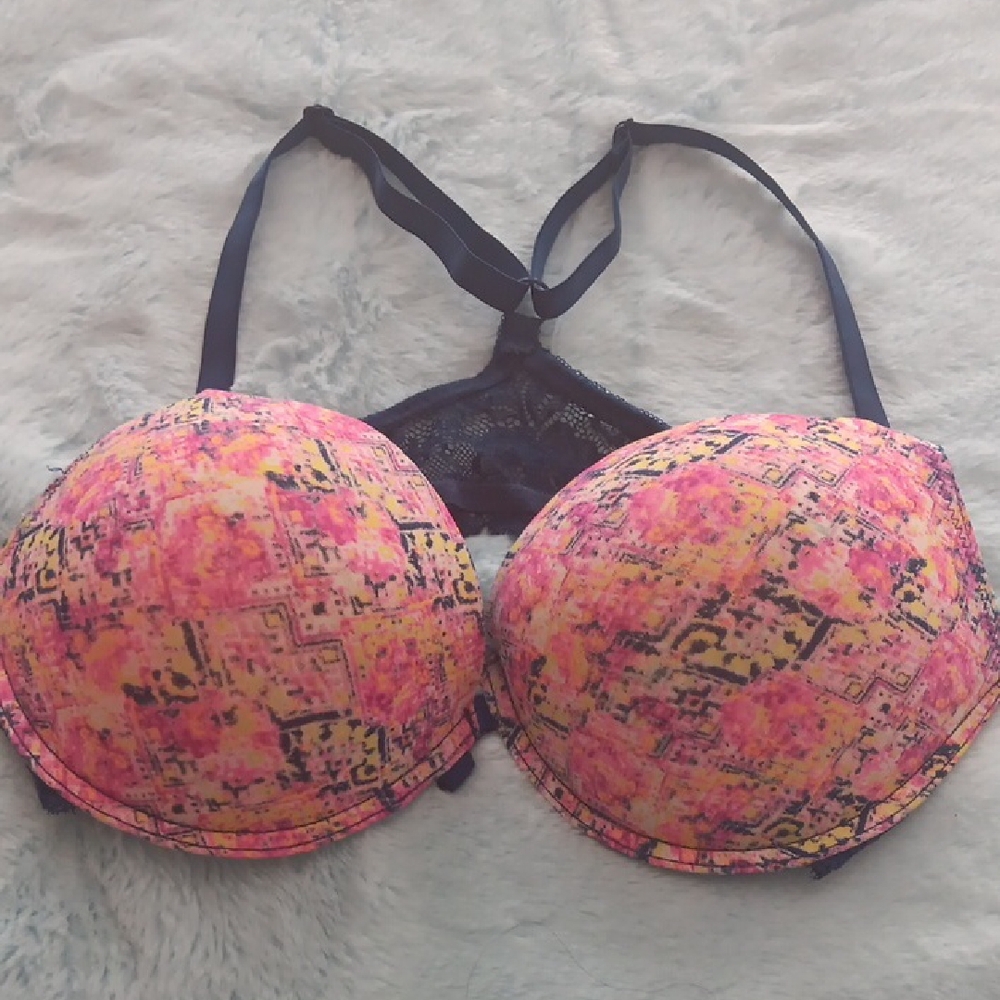 Youmita Pink and Blue Floral Bra with Underwire Support